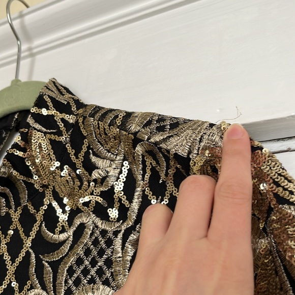 ✨Sequined Open-Back Mock Neck Mini Dress - Black & Gold - Size S Party Dress - Picture 11 of 12